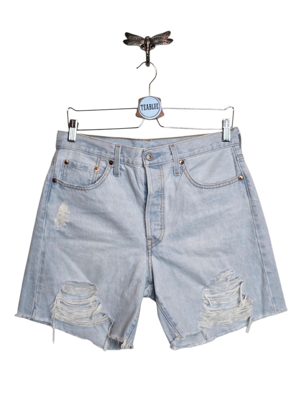 Levi's 501 Distressed Denim Shorts Light Wash Button Fly Size 29